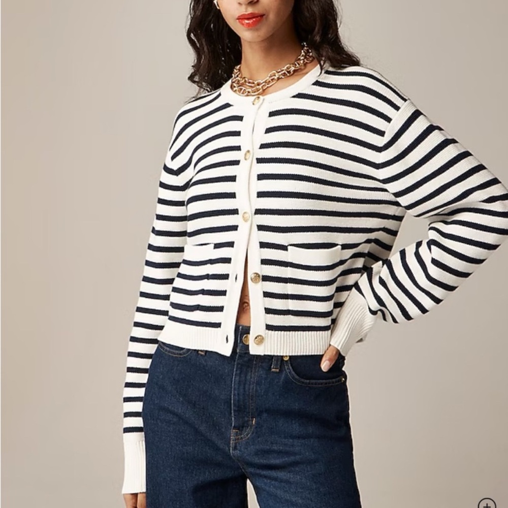 J. Crew Navy and White Striped Cardigan